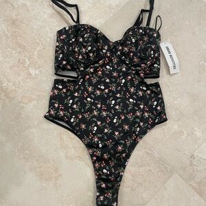 NWT Urban Outfitters Black Floral Bodysuit